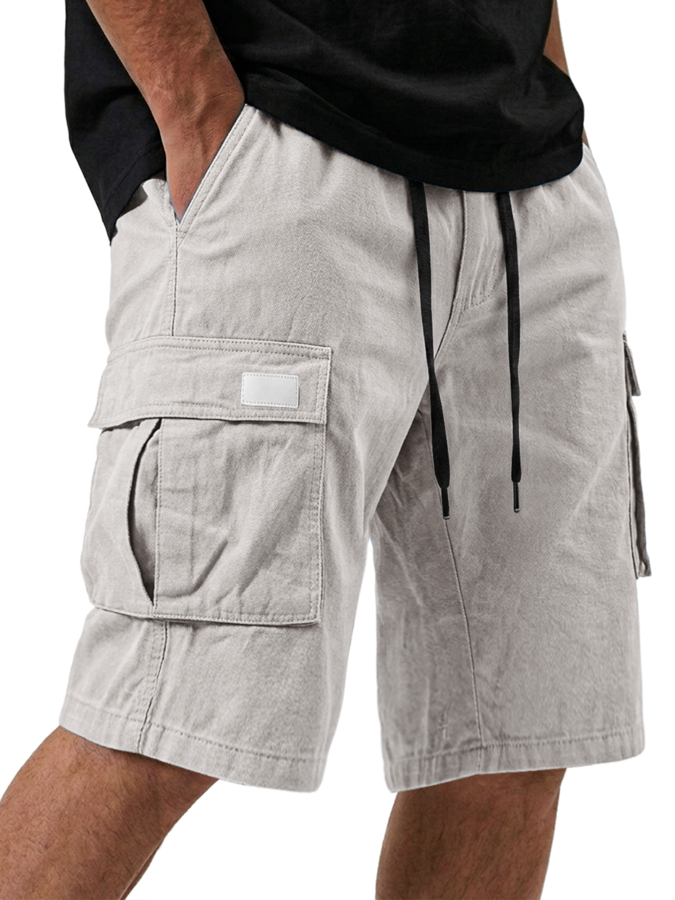 Men's Pure Cotton Multi-pocket Embroidered Leather Label Casual Work Shorts