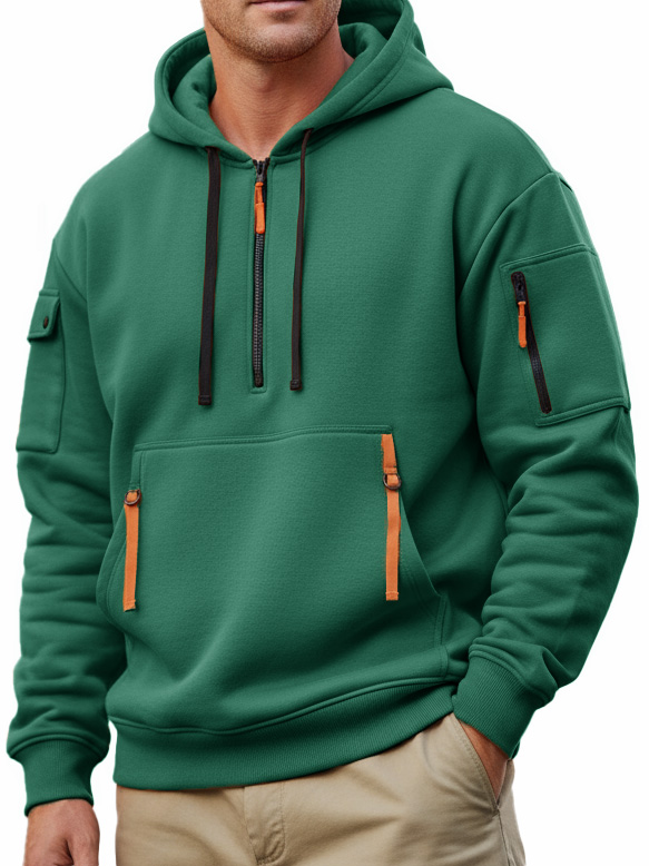 Men's Casual Sportswear Hoodie With Multiple Zipper Pockets