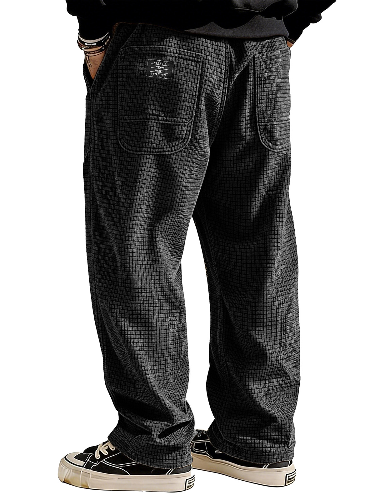 Stylish Casual Loose Waffle Fabric Pocket Tether Pants