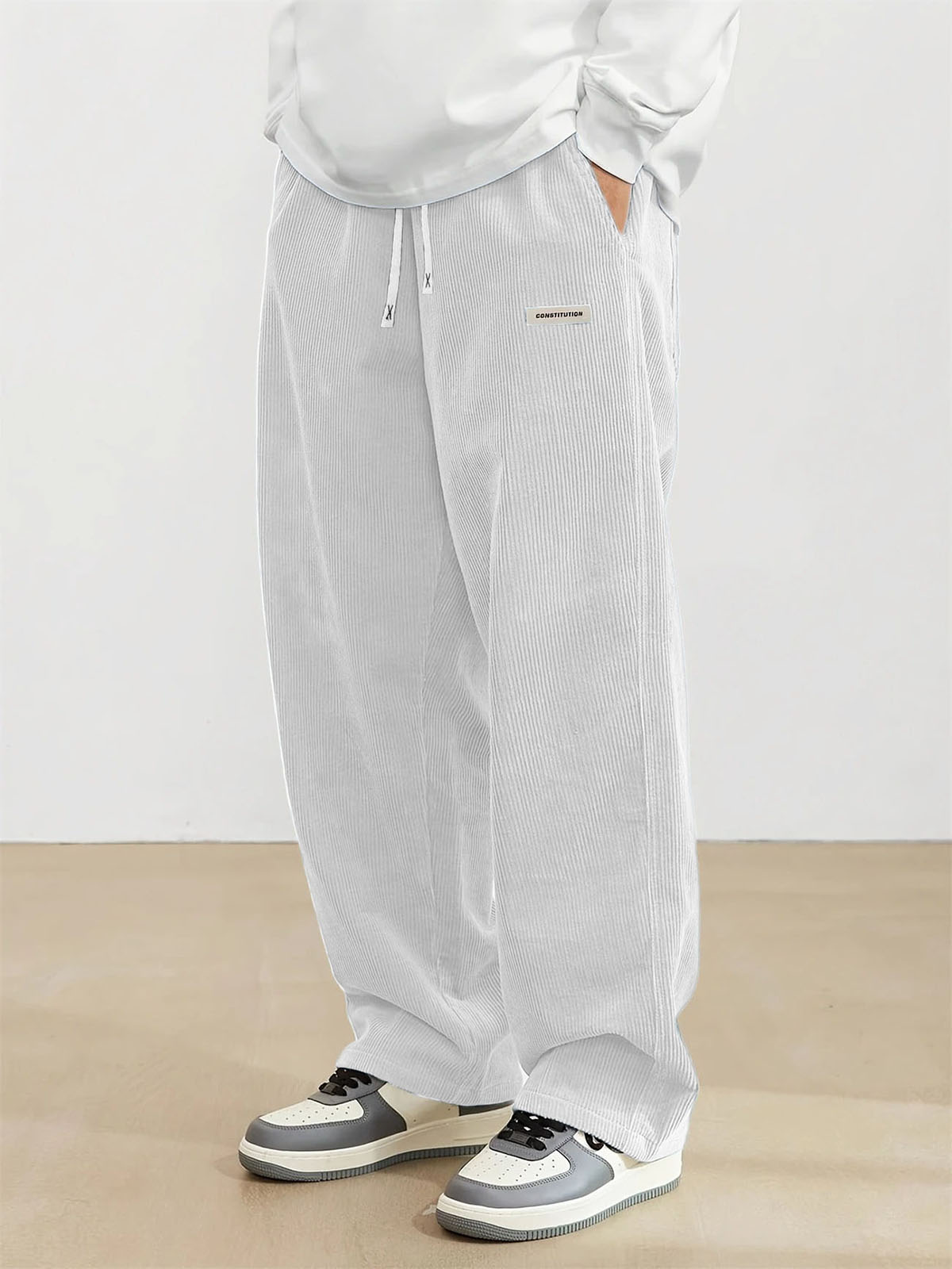  Men's Fashion Vintage Sports Corduroy Fabric Logo Embroidered Trousers 