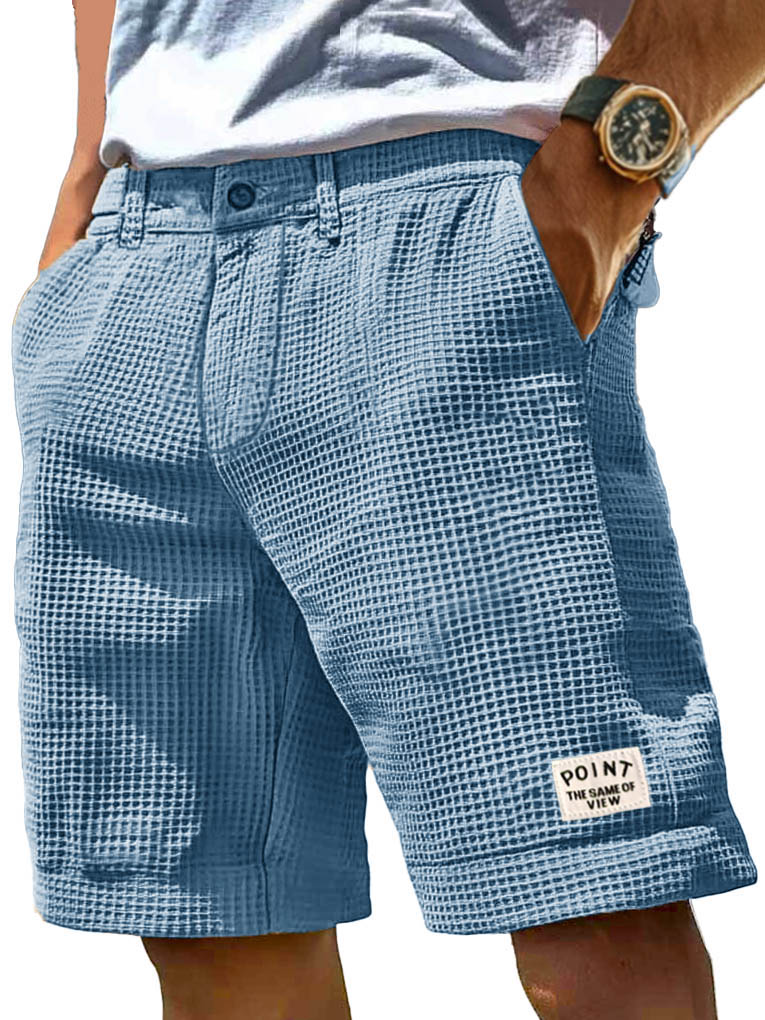 Men's Fashion Casual Waffle Fabric Pocket Embroidered Logo Shorts