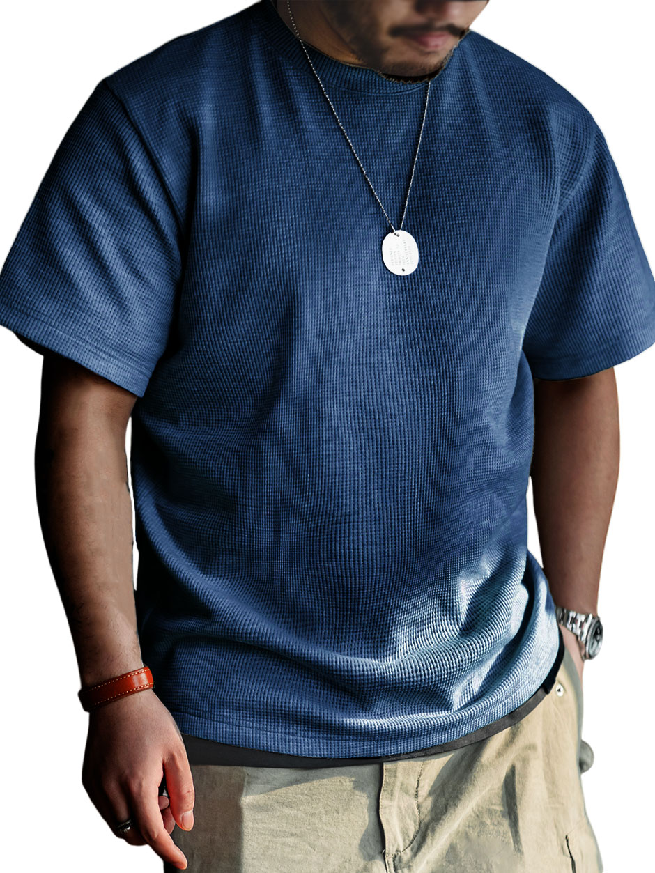 Men's Simple Waffle Fabric Short-Sleeved Round Neck T-shirt