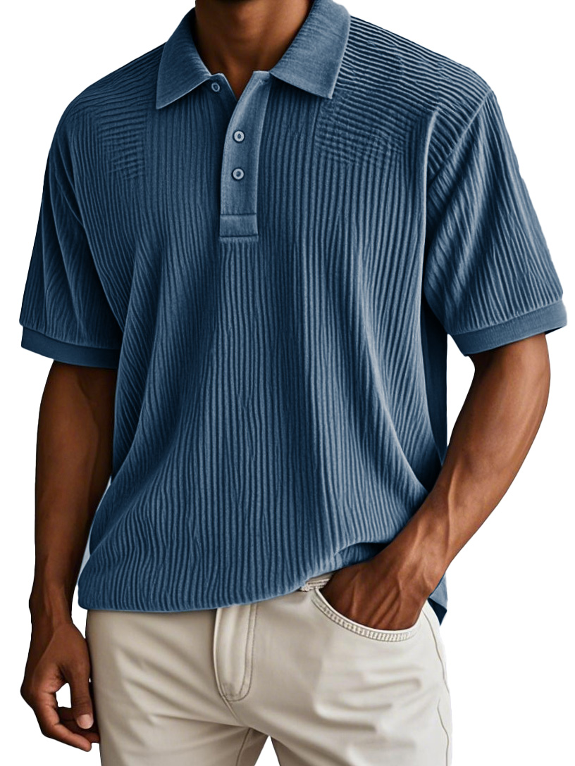 Men's Fashion Retro Corduroy Fabric Short-sleeved Polo Shirt 