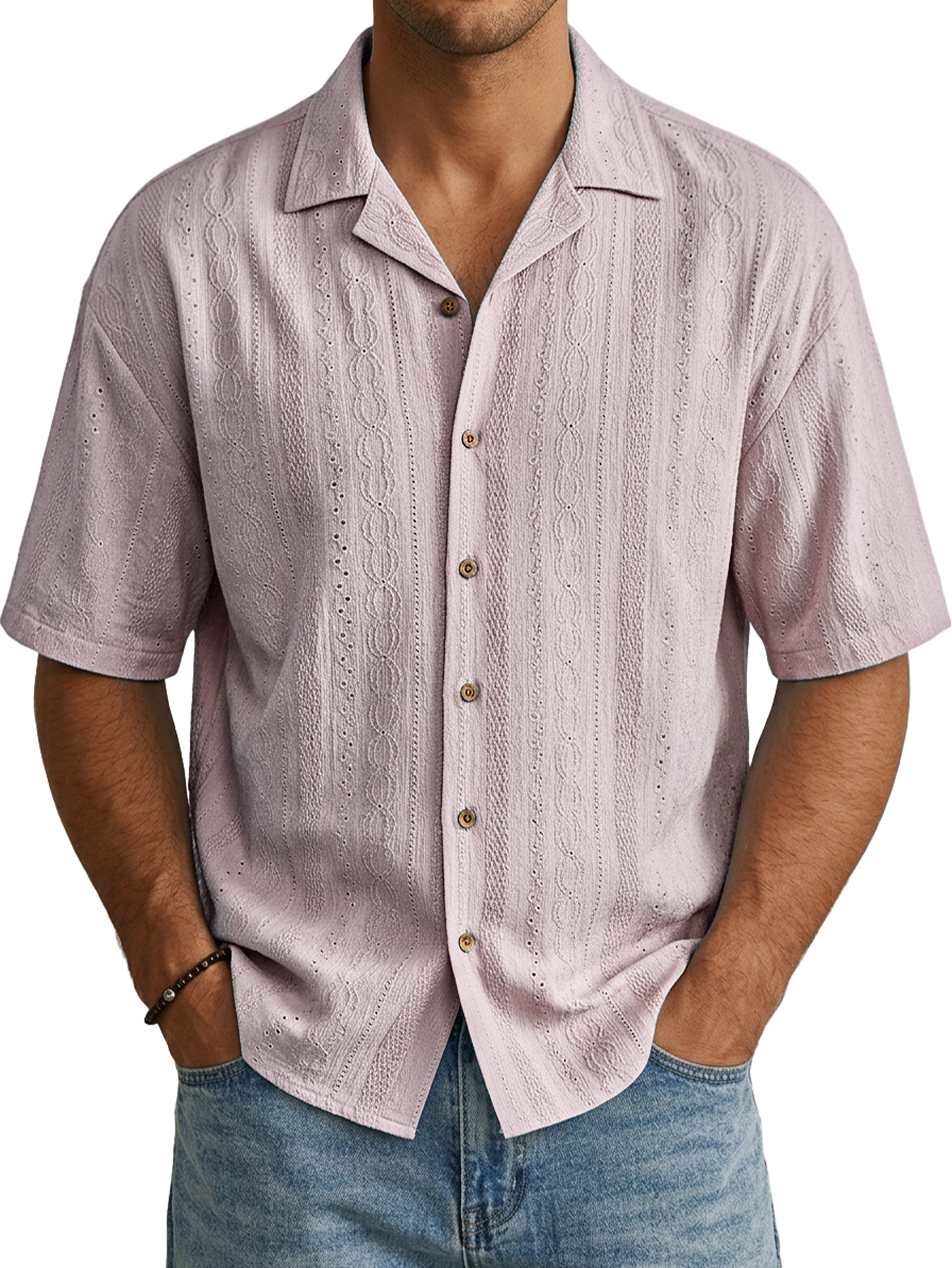 Men's Casual Jacquard Textured Comfortable Short-Sleeve Shirt