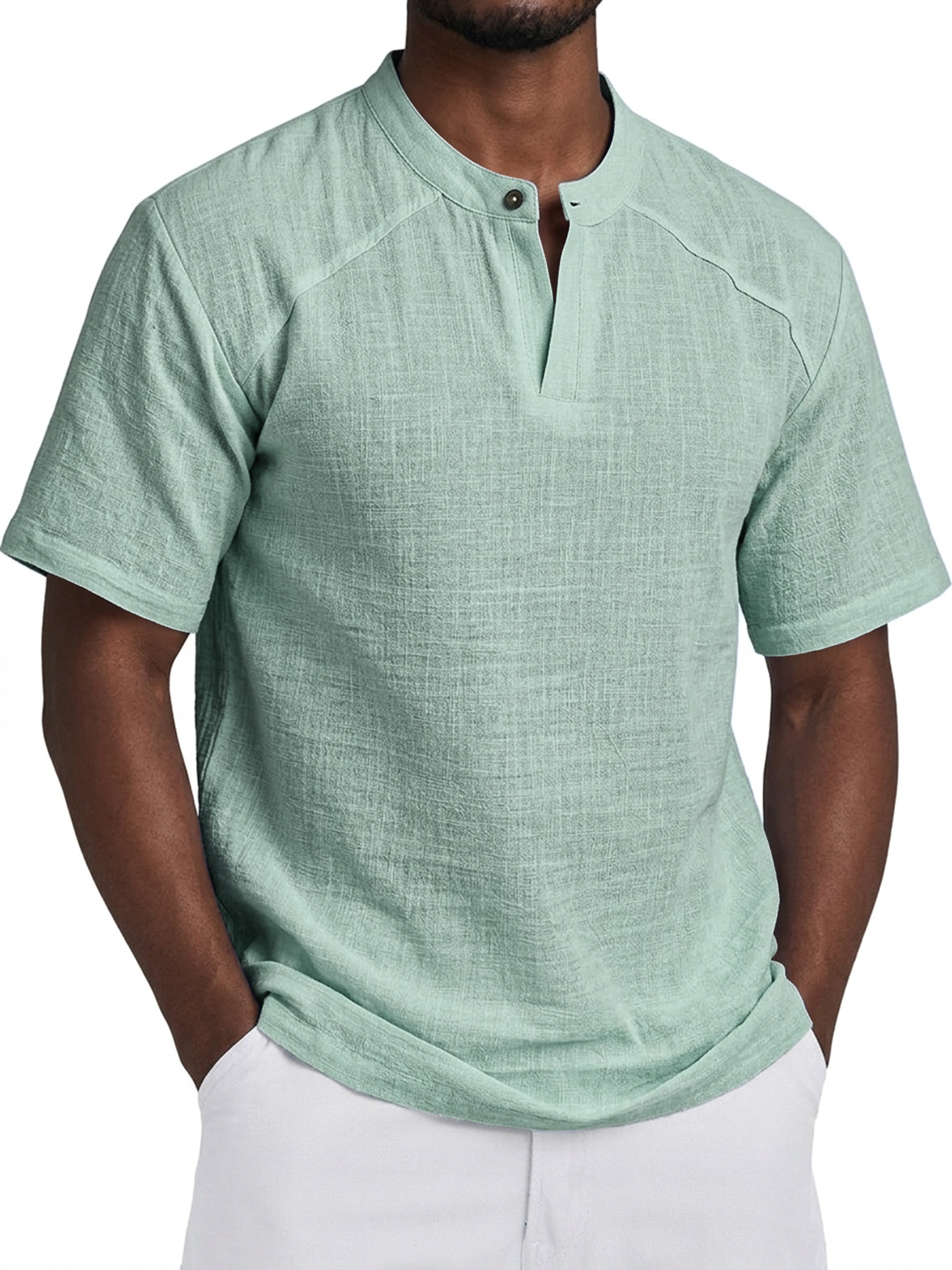 Men's Comfortable Cotton Linen Raglan Casual Short-Sleeve Henley Shirt