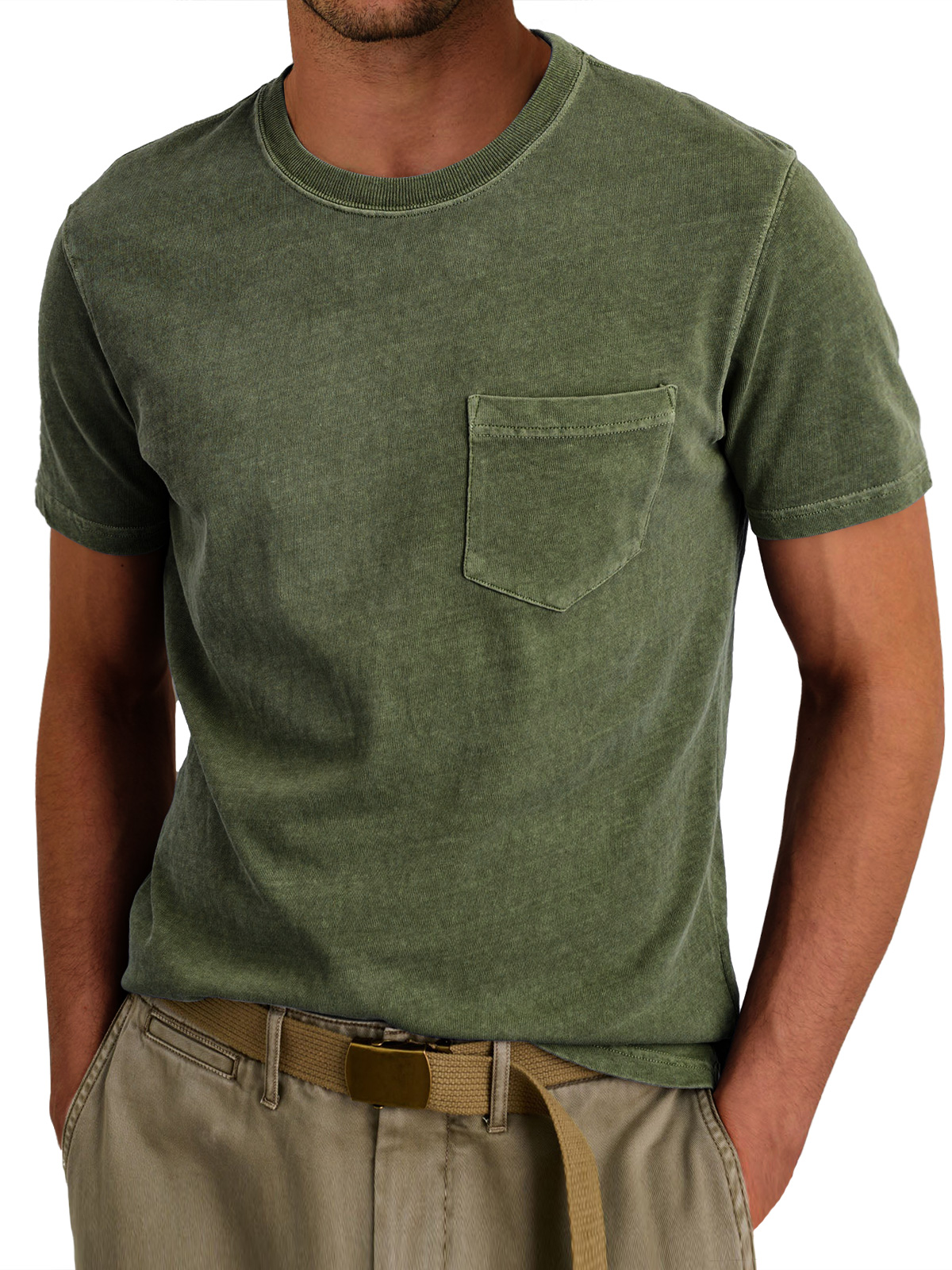 Men's Retro Round Neck Casual Pocket Solid Color Short Sleeve T-Shirt