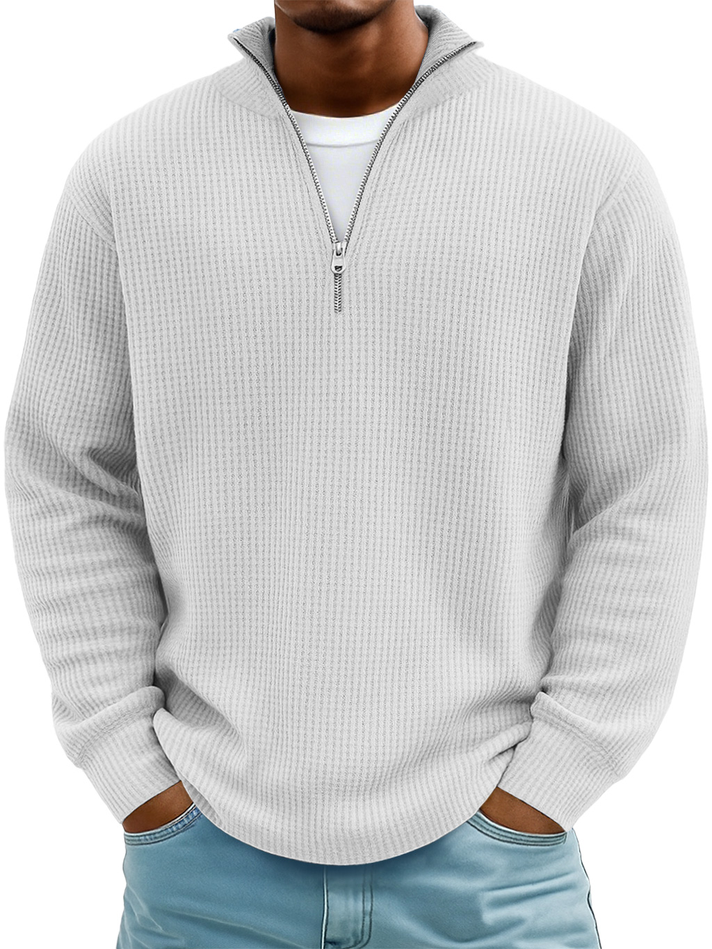Men's Casual Simple Stand Collar Zipper Long Sleeve T-shirt