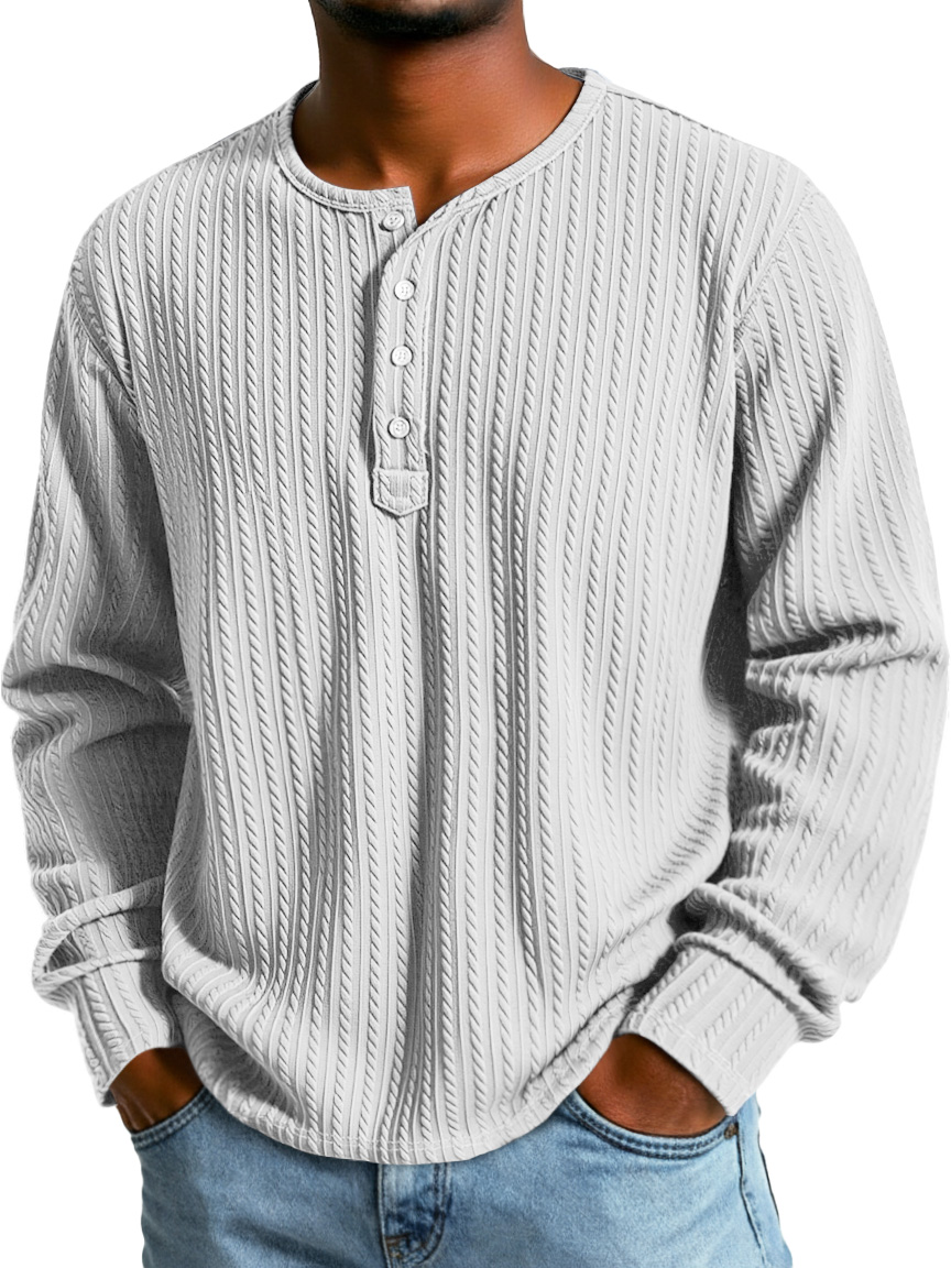 Men's Simple Texture Casual Button-down Long-sleeved Loose Henley Shirt