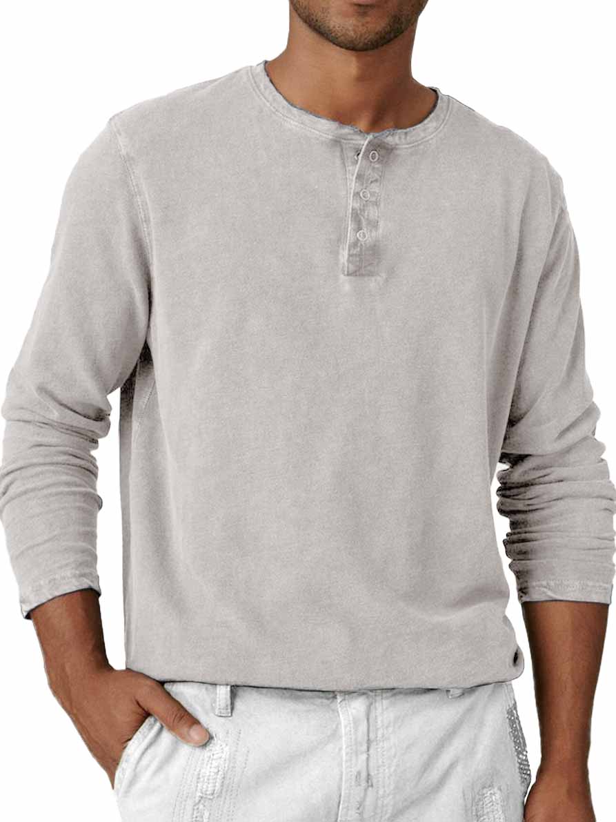 Men's Fashion Retro Distressed Round Neck Long Sleeve Henley Shirt