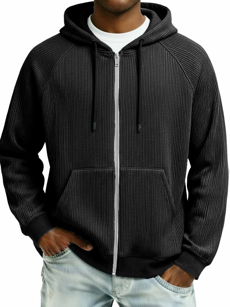 Men's Fashion Sporty Ribbed Fabric Raglan Sleeve Pocket Cardigan Jacket