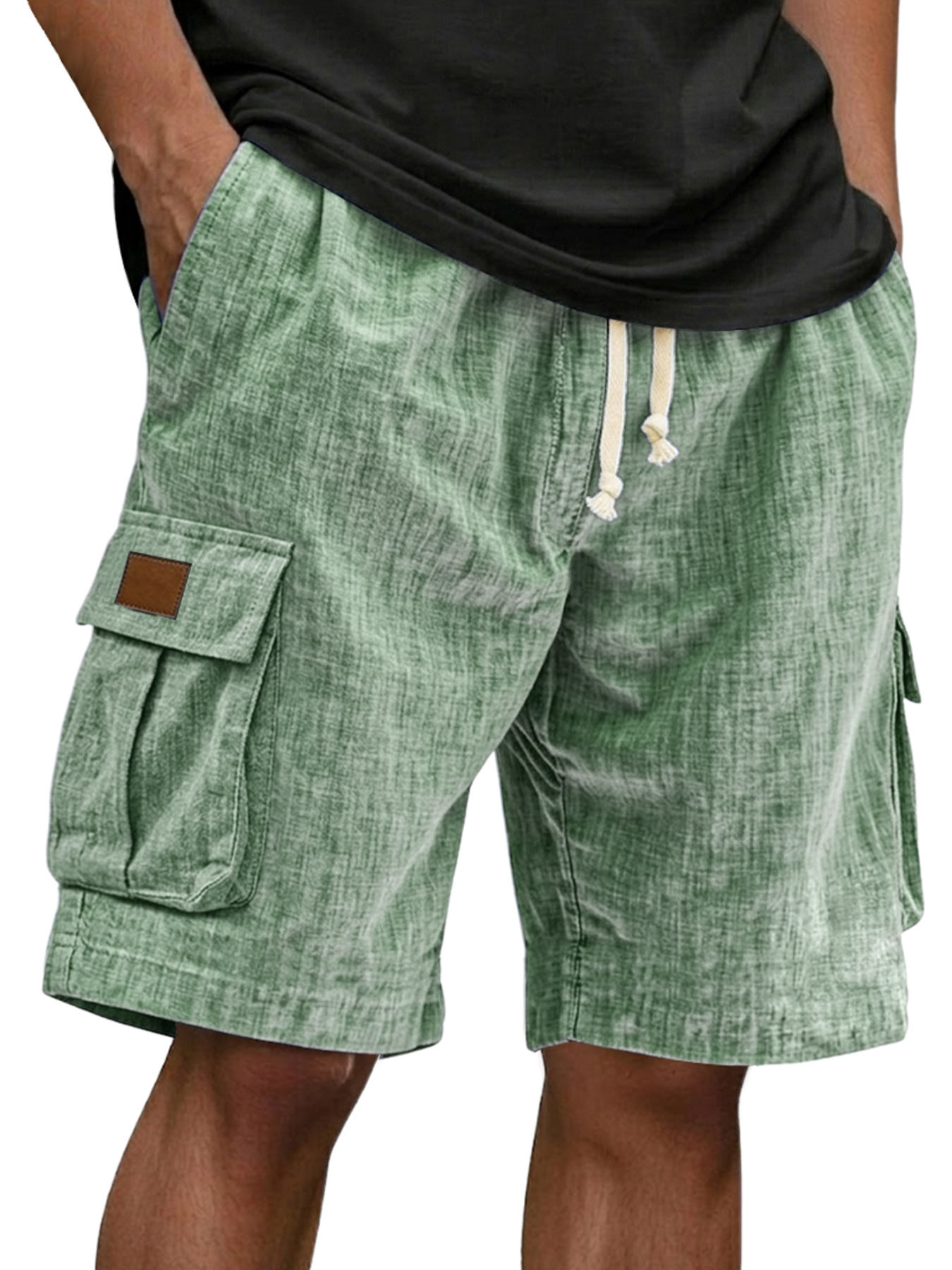 Men's Casual Linen Multi-pocket Embroidered Label Cargo Shorts