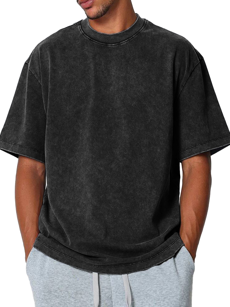 Men's Fashion Casual Retro Distressed Pure Cotton Round Neck Short-sleeved T-shirt 