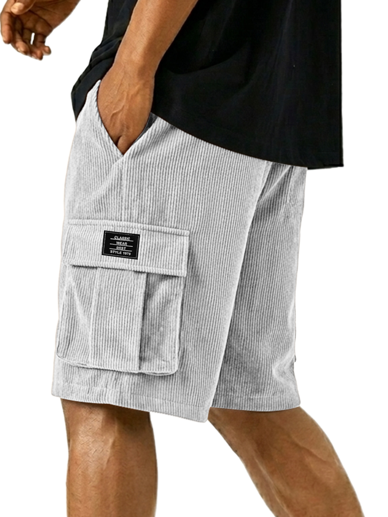 Men's Casual Corduroy Multi-pocket Embroidered Logo Cargo Shorts