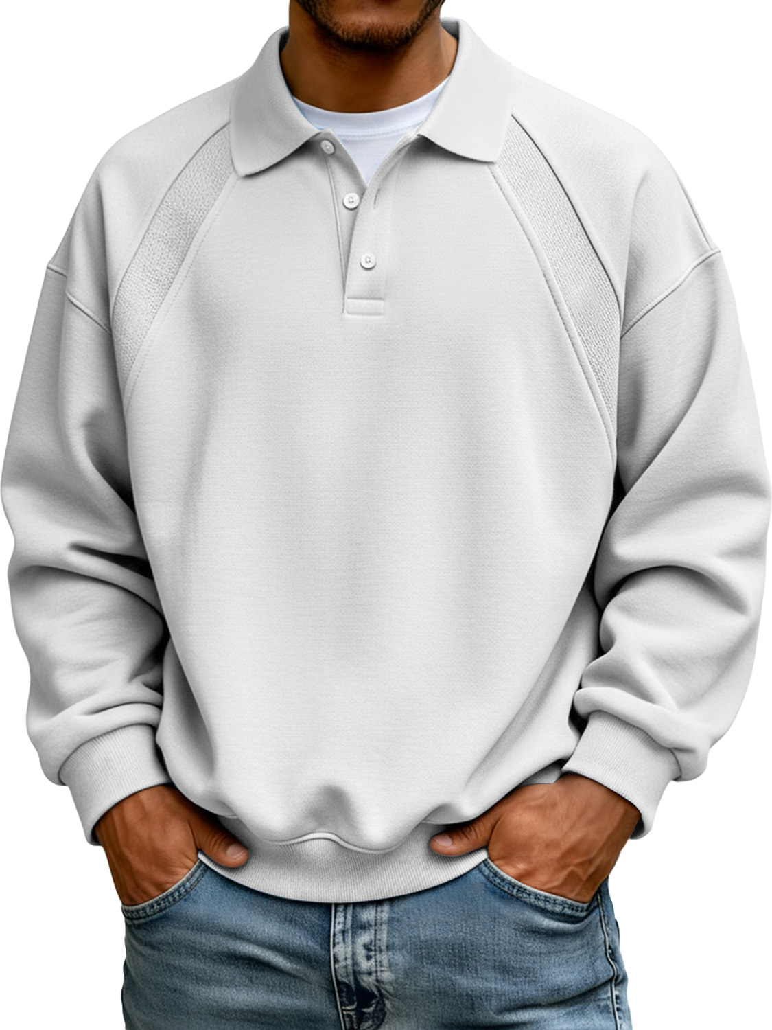 Men's Simple Patchwork Lapel Button Long Sleeve Sweatshirt