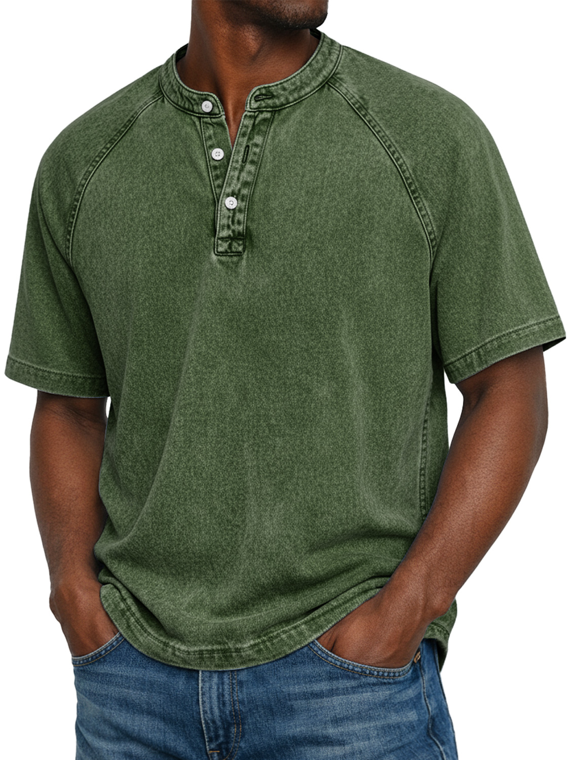 Men's Vintage Raglan Short-sleeved Henley Shirt