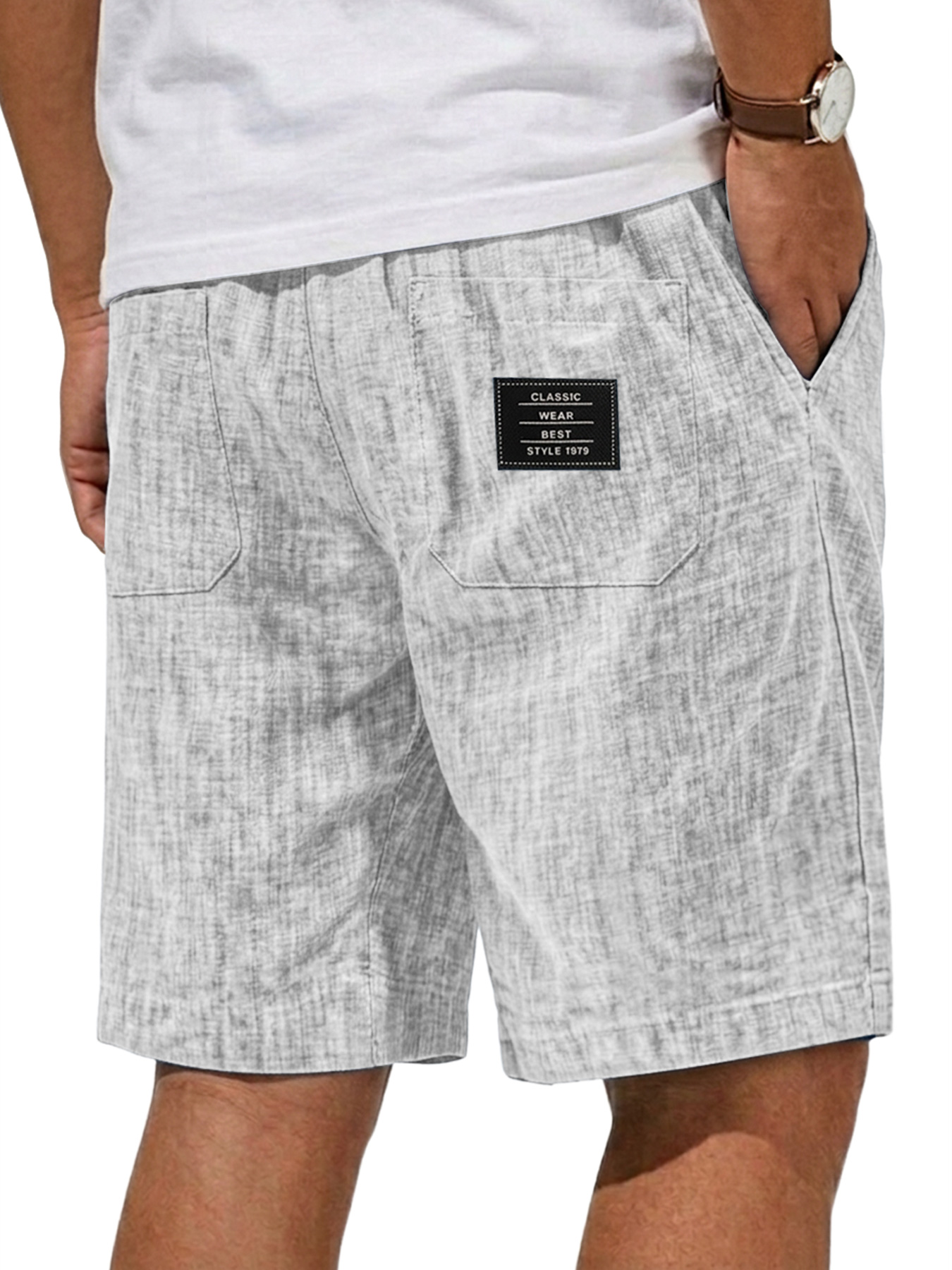 Men's Breathable Linen Embroidered Logo Casual Shorts
