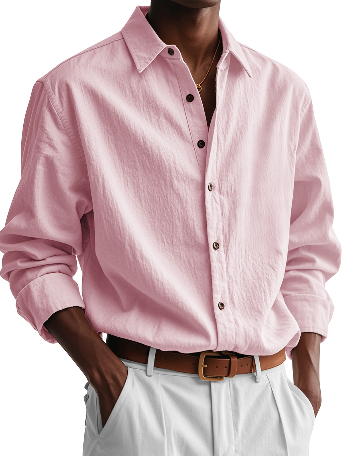 Men's Fashion Casual Pleated Fabric Long Sleeve Shirt