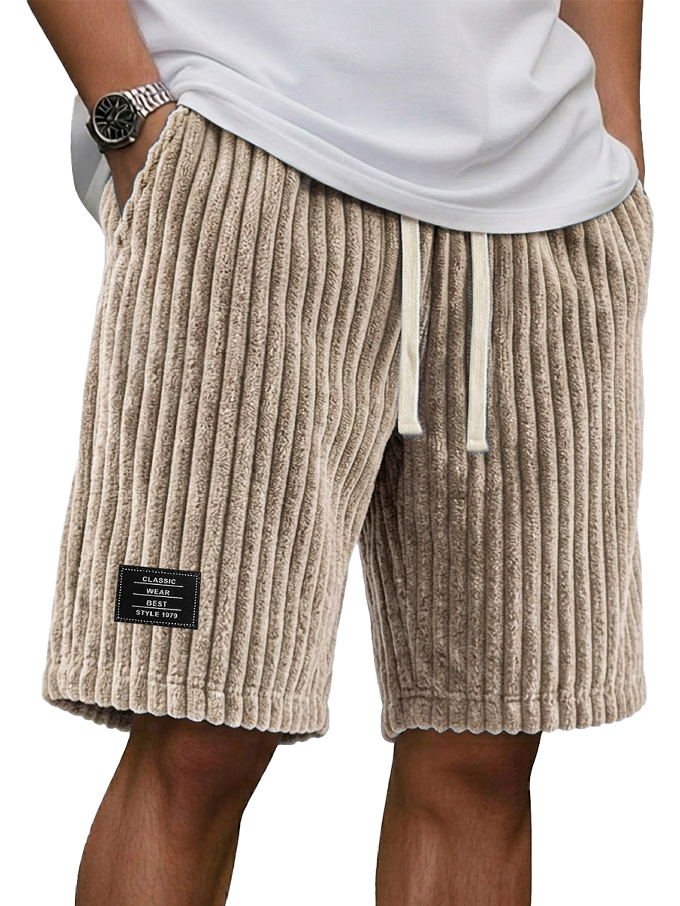Men's Casual Retro Corduroy Embroidered Logo Loose Shorts