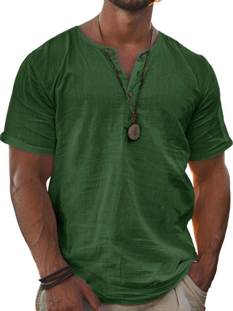 Men's Hawaiian Comfort Short Sleeve Button Down Henley
