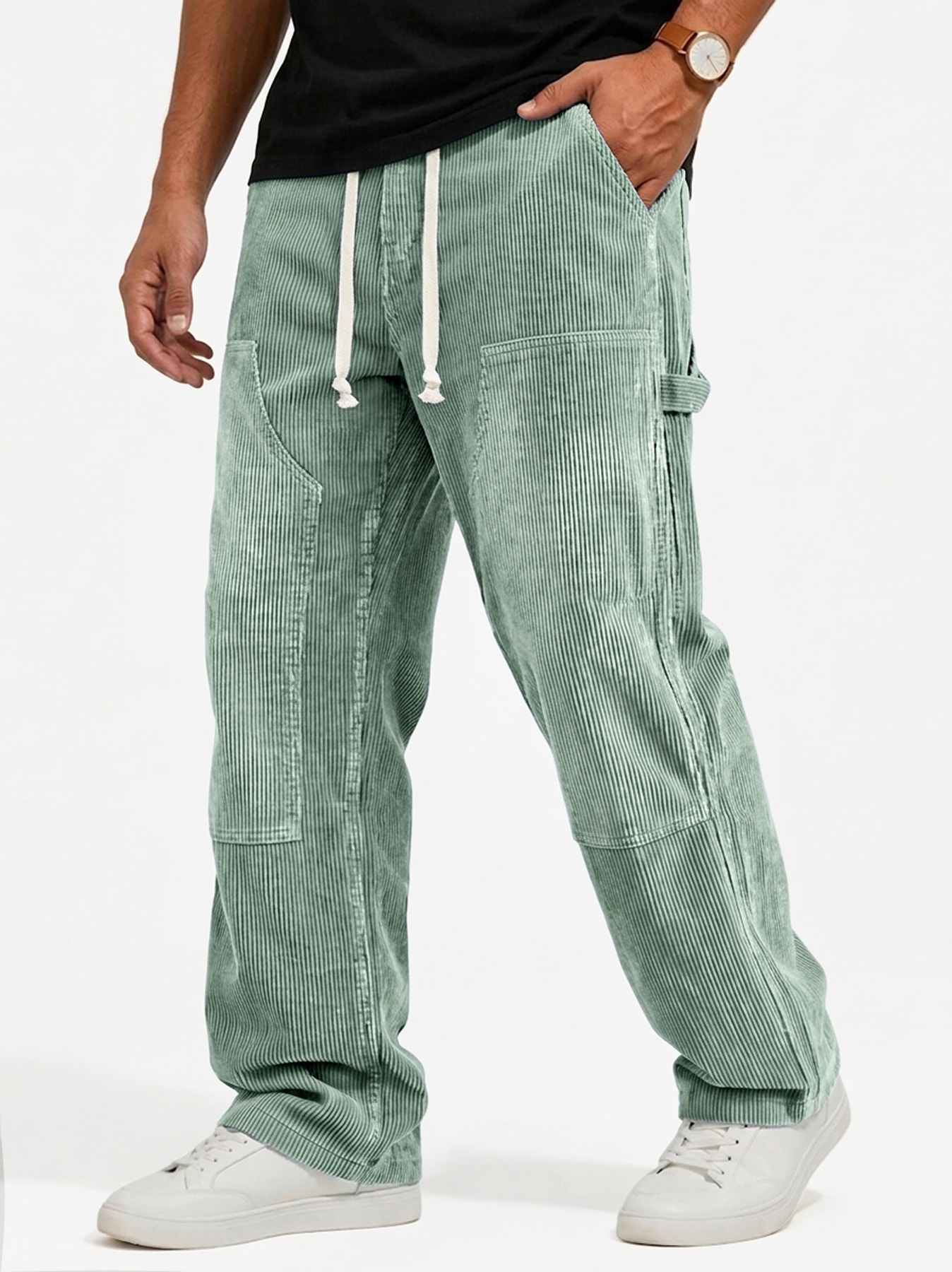 Men's Stylish Corduroy Cargo Trousers with Multiple Pockets