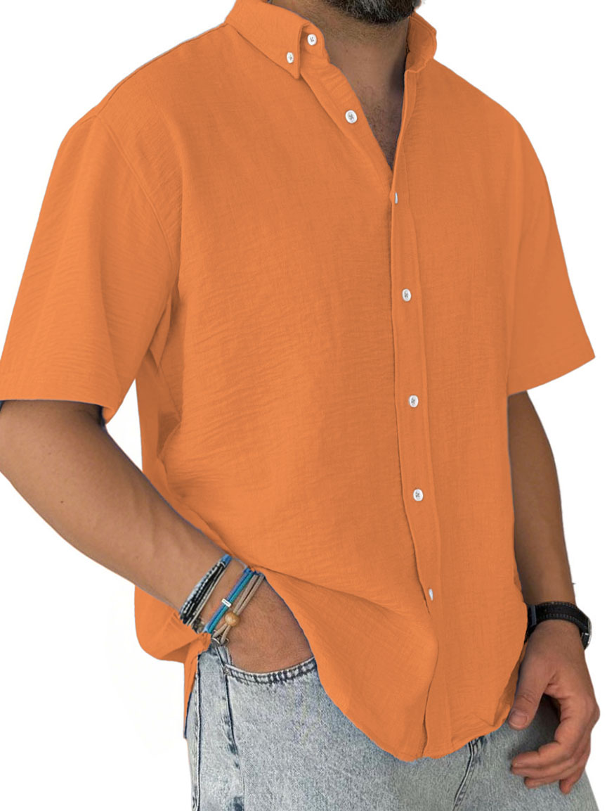 Men's Fashion Casual Pleated Fabric Short Sleeve Shirt