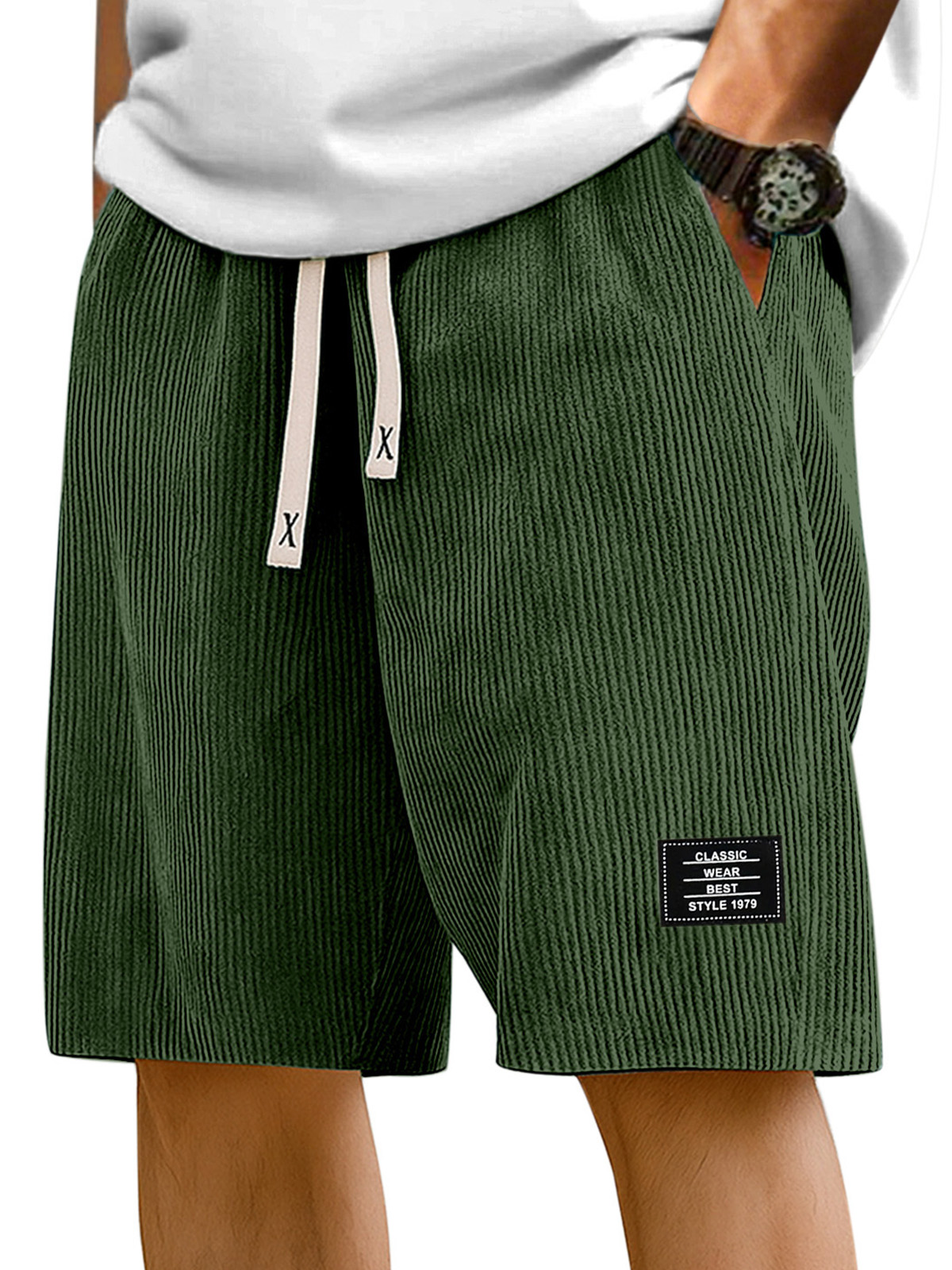 Men's Simple Solid Color Pit Stripe Logo Casual Shorts