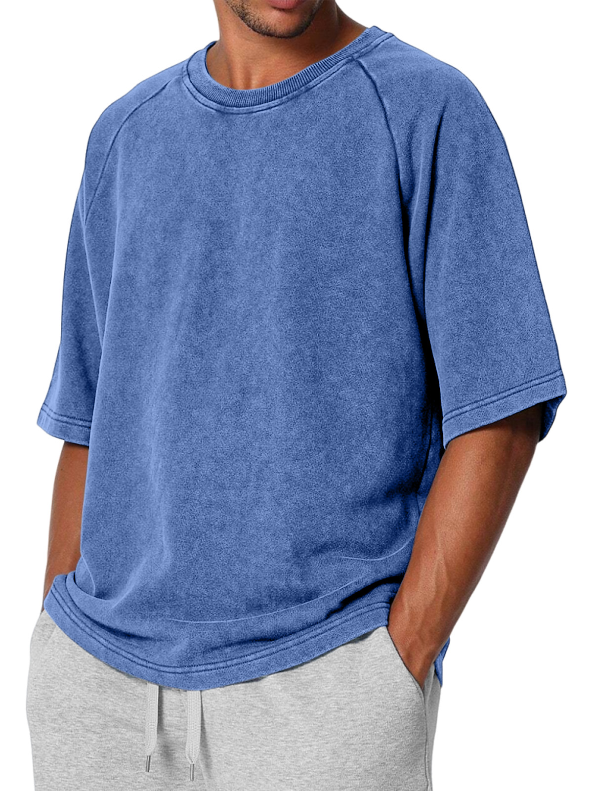 Men's Casual Retro Solid Color Raglan Short Sleeve T-shirt