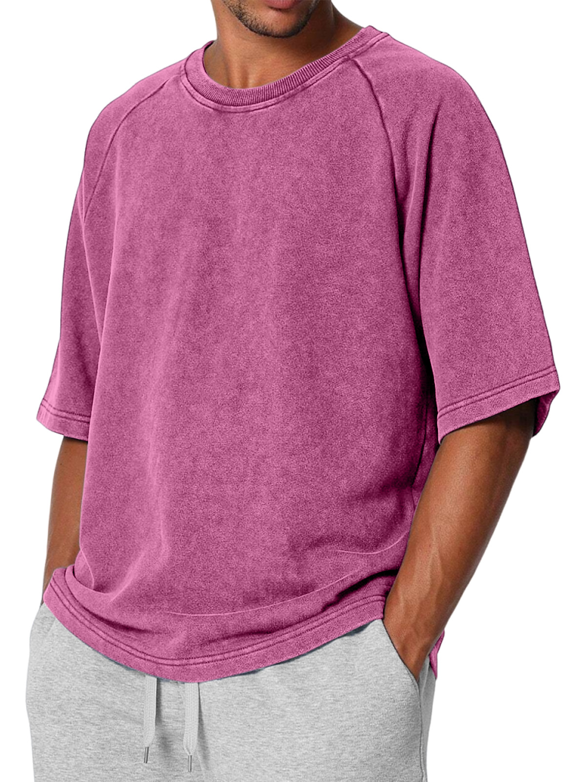 Men's Casual Retro Solid Color Raglan Short Sleeve T-shirt