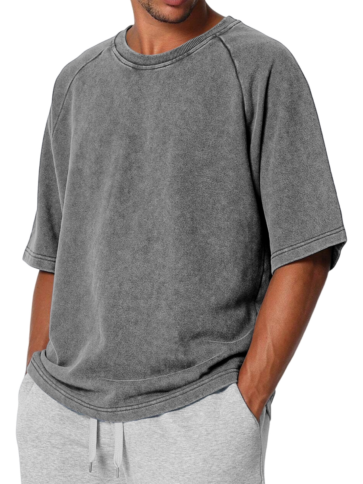 Men's Casual Retro Solid Color Raglan Short Sleeve T-shirt