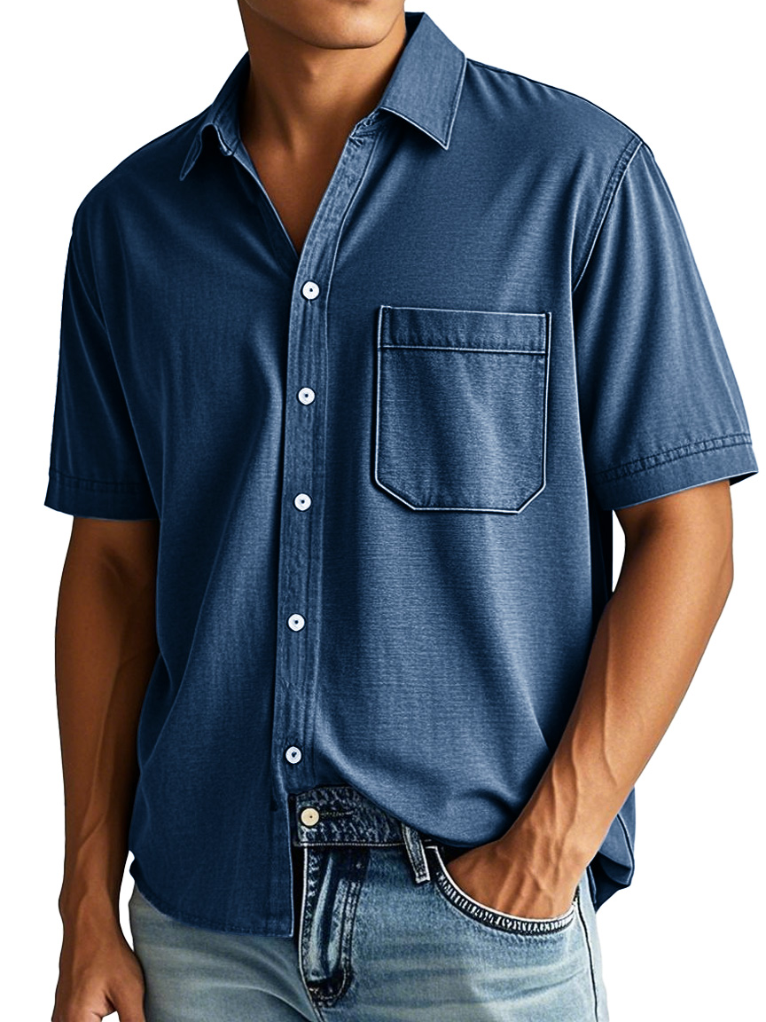 Men's Fashion Casual Lapel Pocket Short-sleeved Shirt