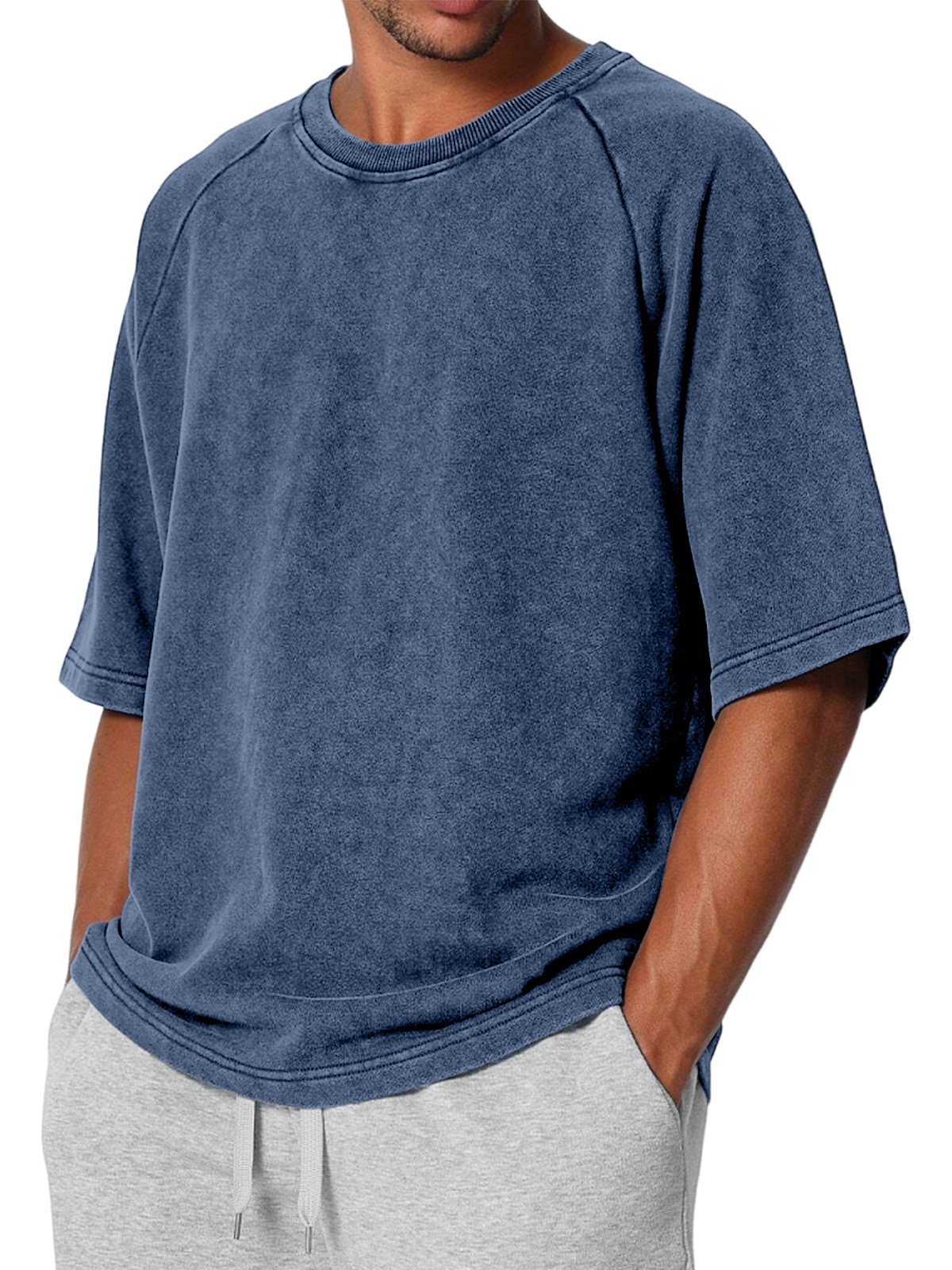 Men's Casual Retro Solid Color Raglan Short Sleeve T-shirt