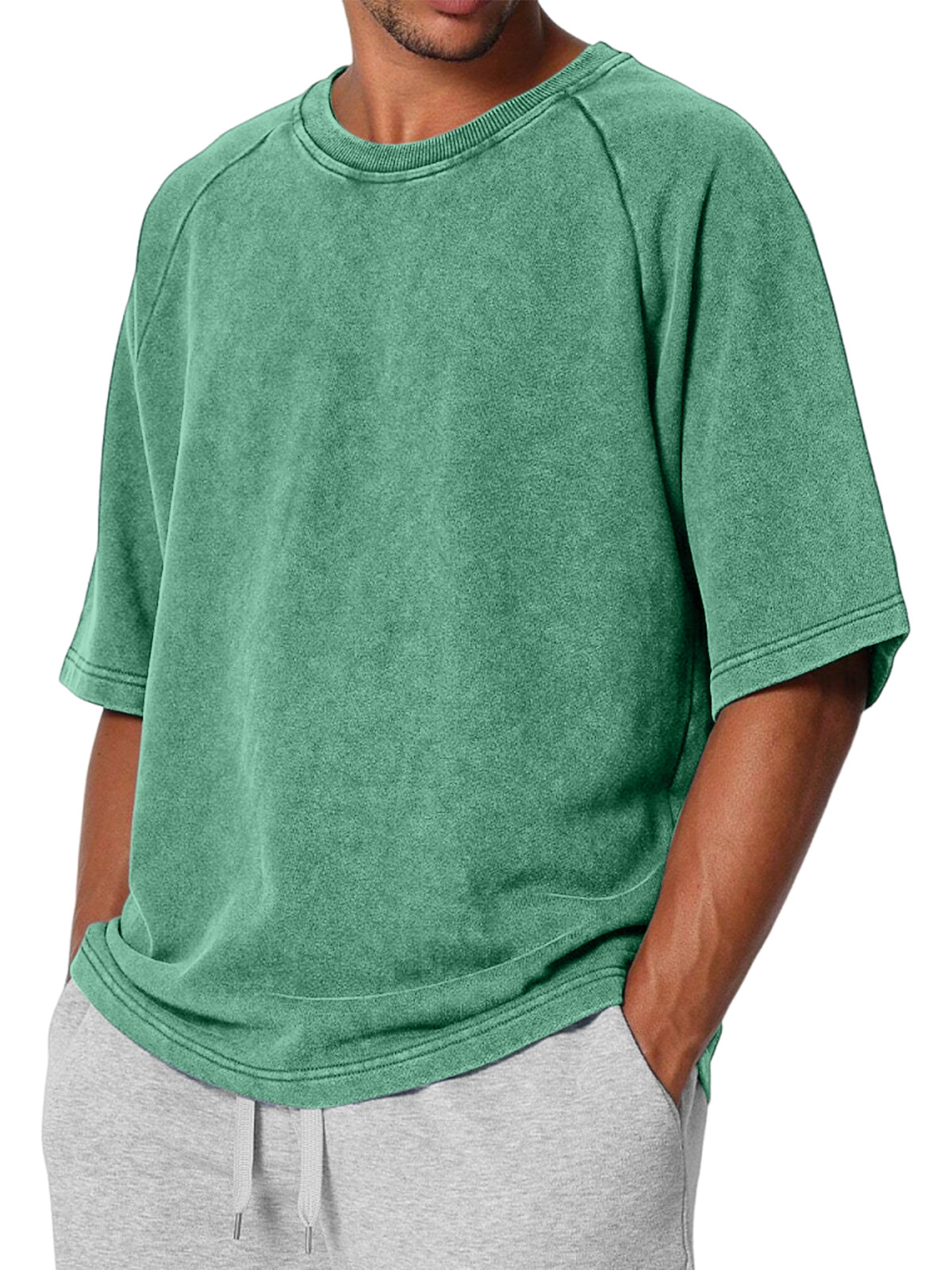 Men's Casual Retro Solid Color Raglan Short Sleeve T-shirt