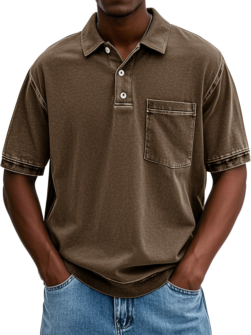 Men's Retro Distressed Lapel Short-sleeved Pocket Polo Shirt