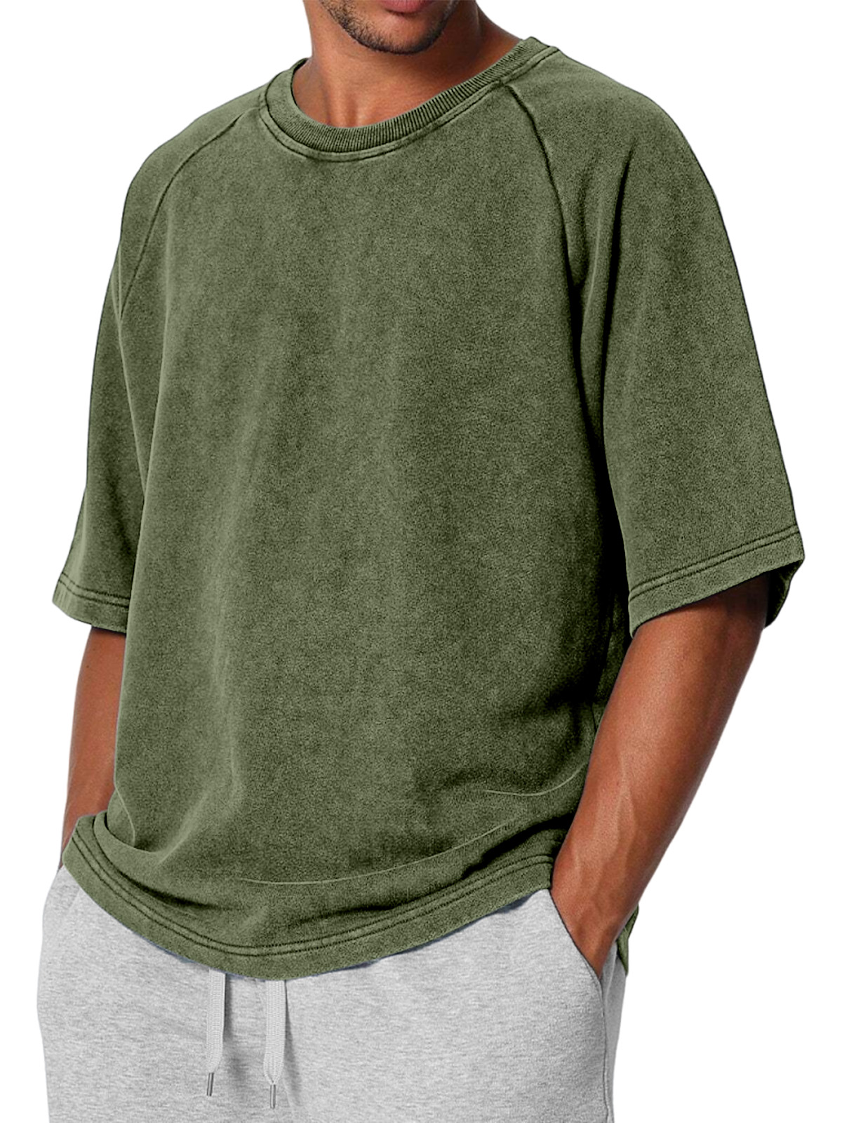 Men's Casual Retro Solid Color Raglan Short Sleeve T-shirt