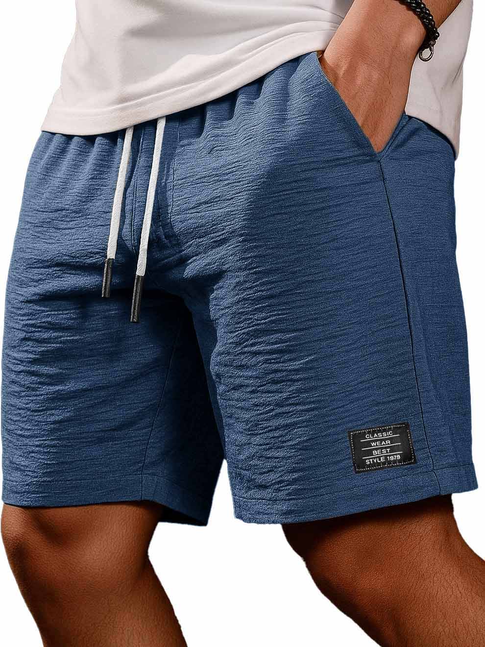 Men's Fashion Casual Daily Pleated Fabric Embroidered Logo Pocket Shorts