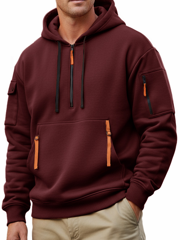 Men's Casual Sportswear Hoodie With Multiple Zipper Pockets