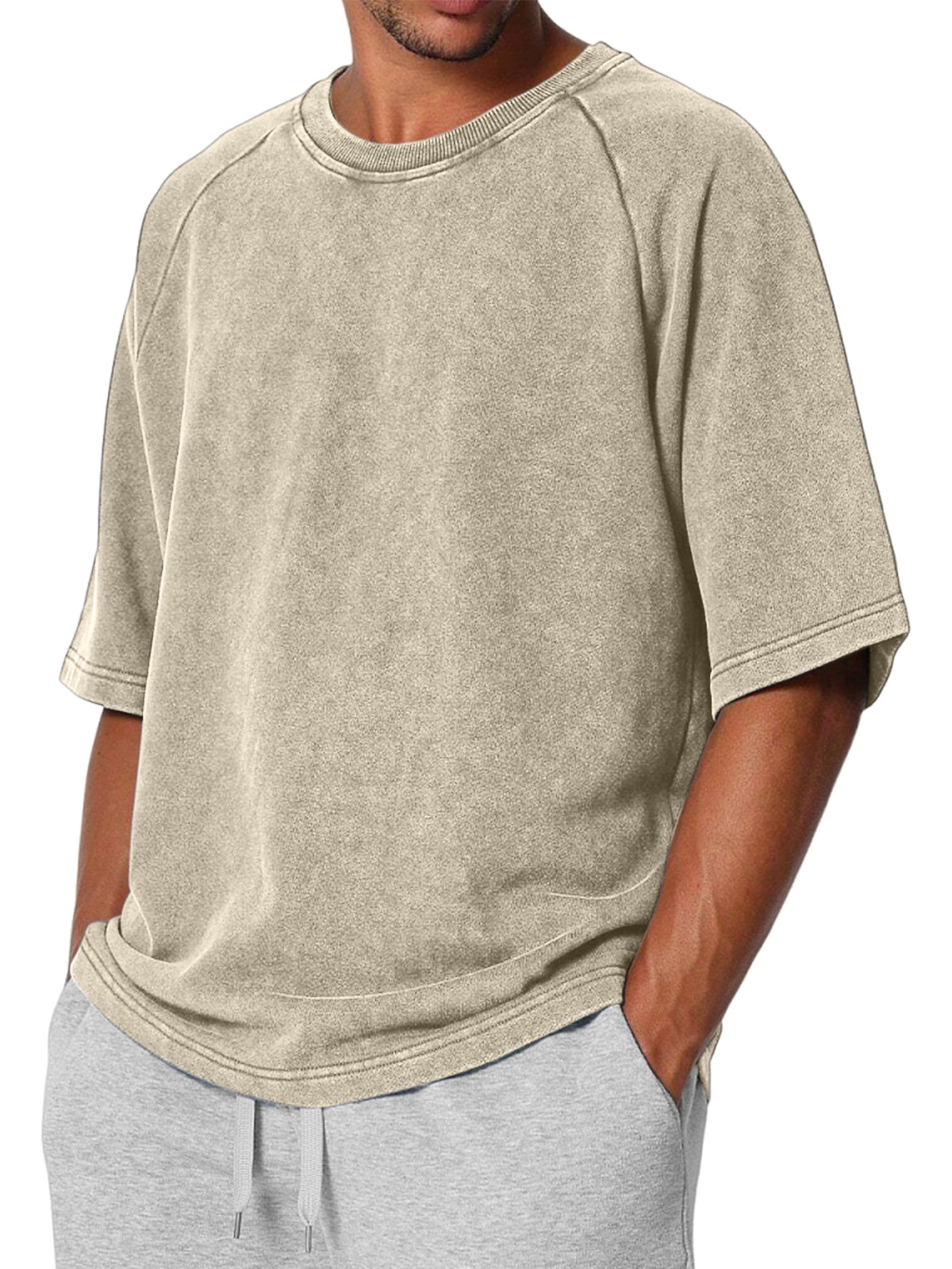 Men's Casual Retro Solid Color Raglan Short Sleeve T-shirt