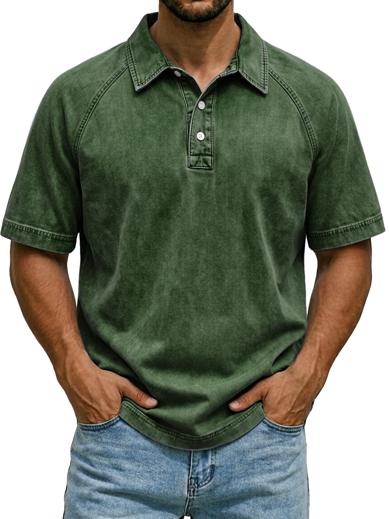 Men's Retro Raglan Collar Button Casual Short-Sleeve Polo Shirt