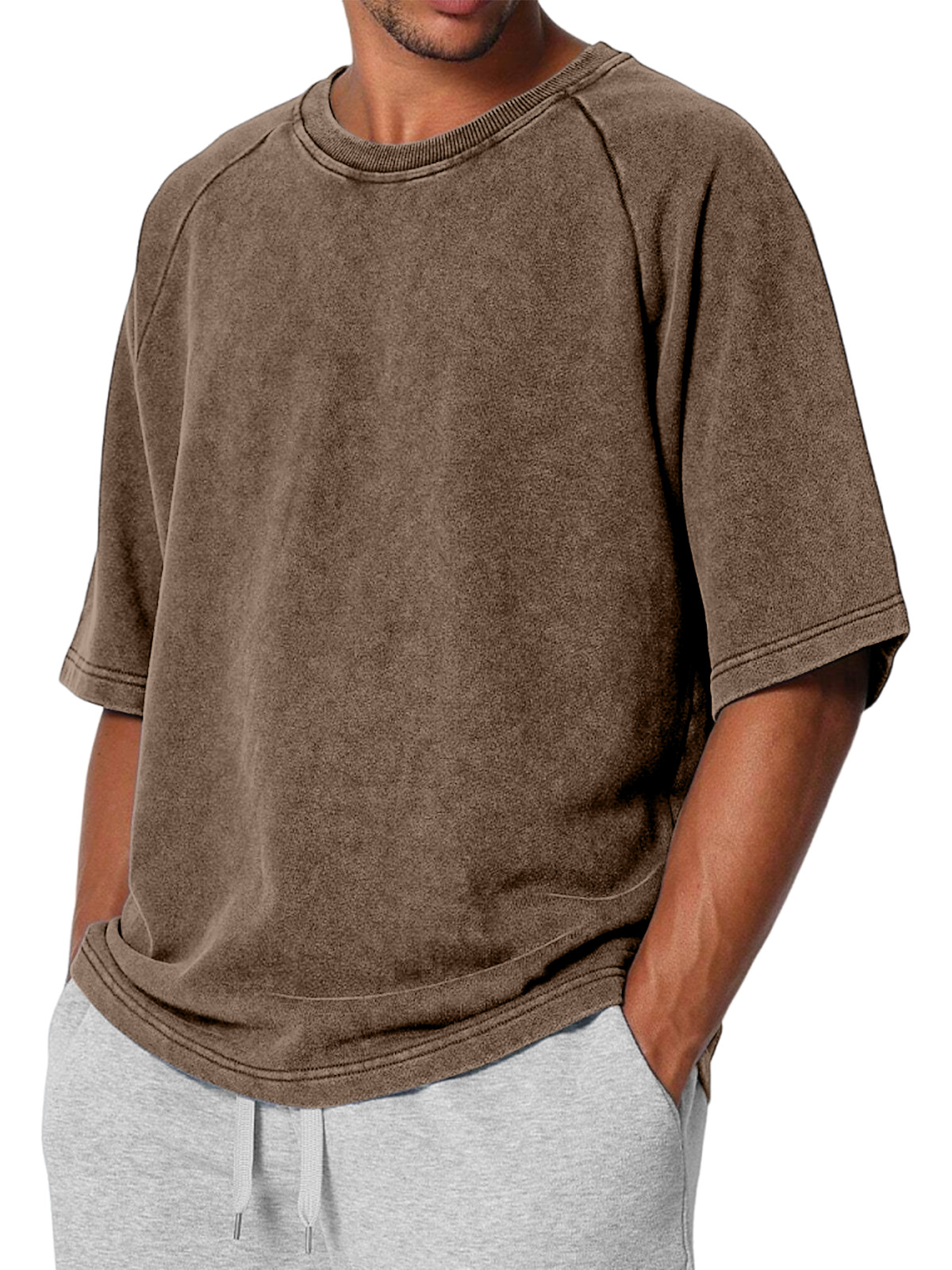 Men's Casual Retro Solid Color Raglan Short Sleeve T-shirt