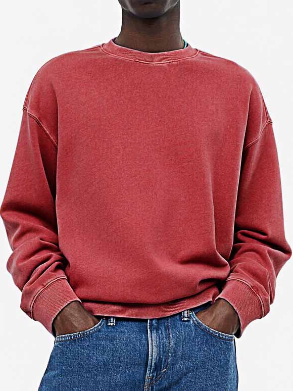 Men's Fashionable Casual Distressed Washed Long-sleeved Crew Neck Sweatshirt