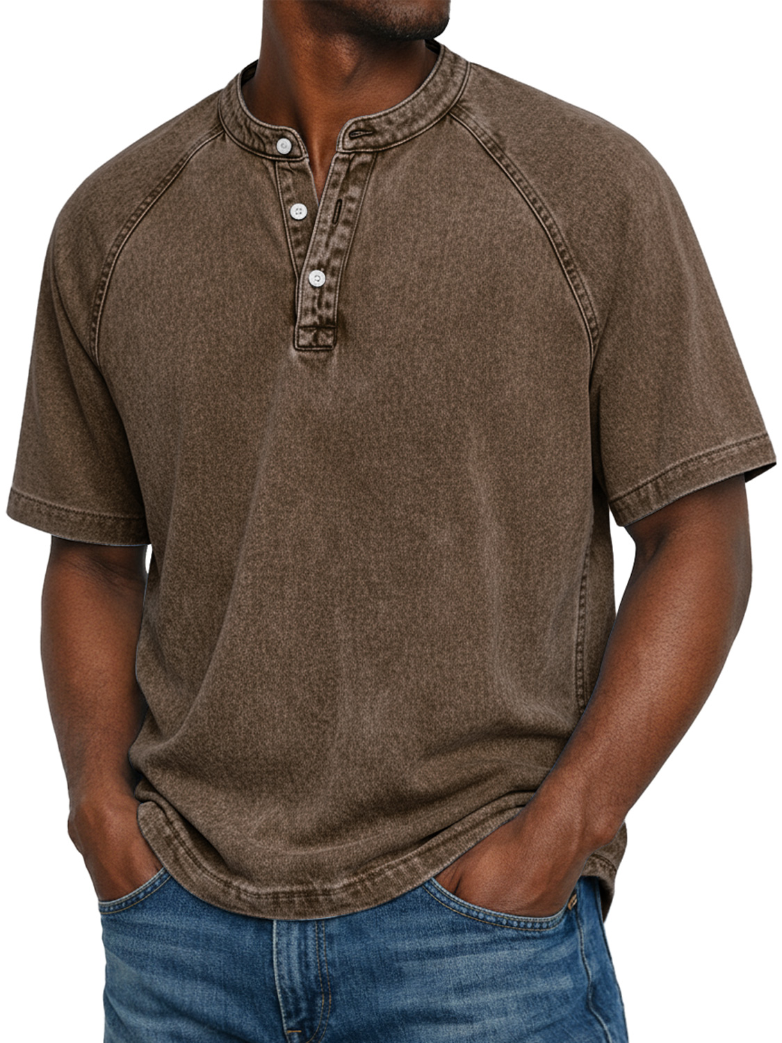 Men's Vintage Raglan Short-sleeved Henley Shirt