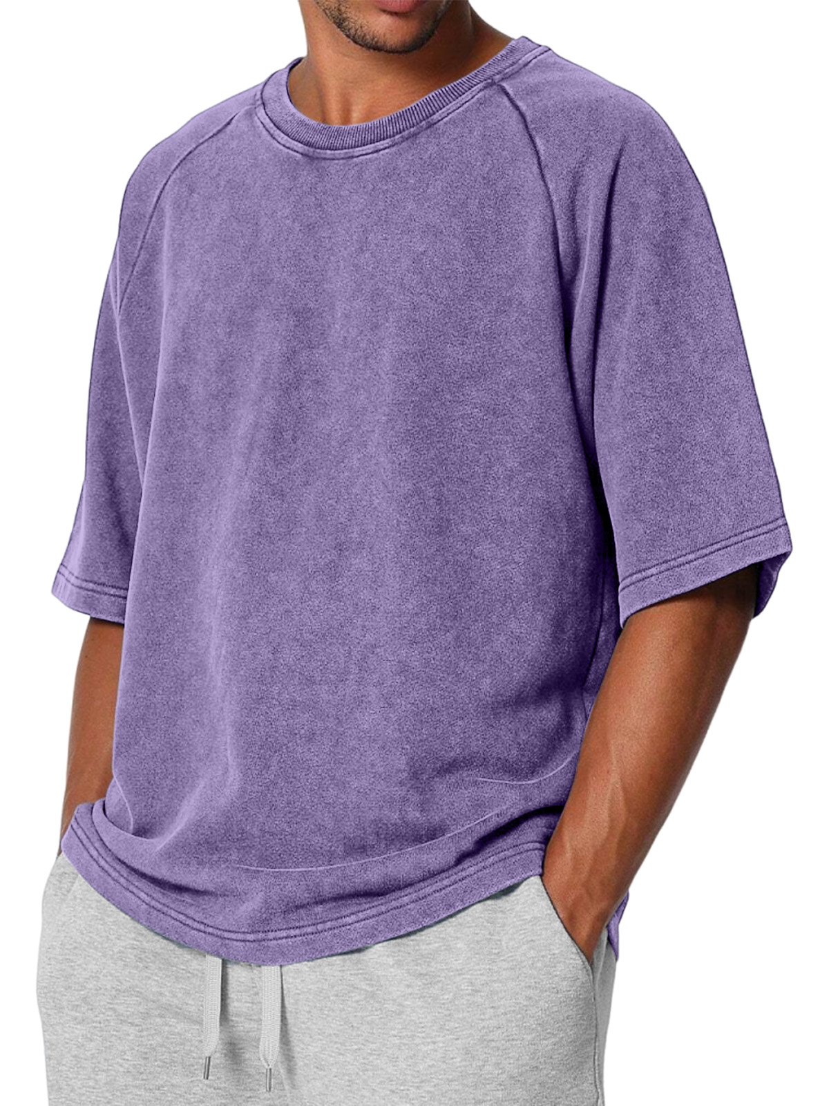 Men's Casual Retro Solid Color Raglan Short Sleeve T-shirt