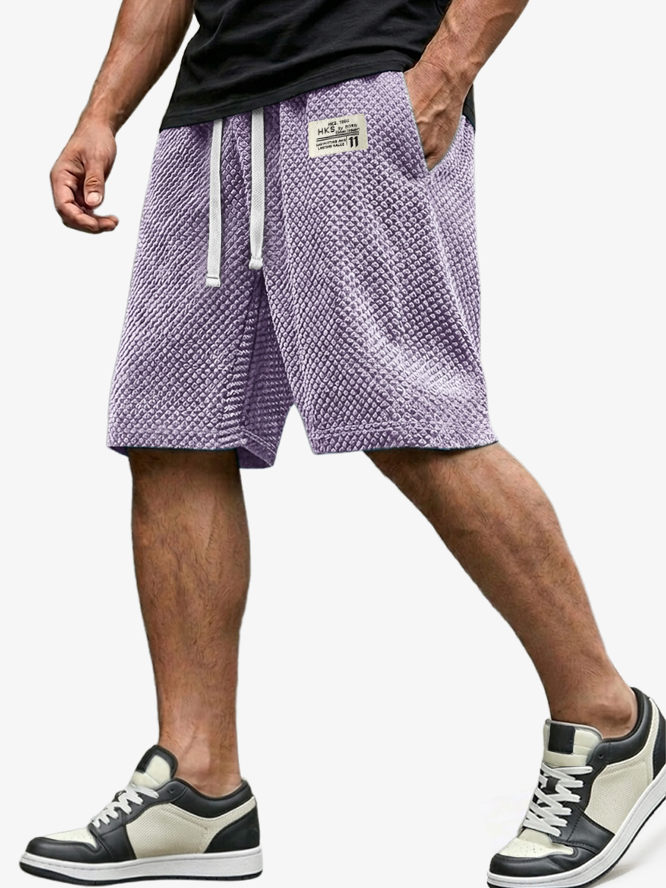 Men's Casual Loose-fitting Shorts With Textured Embroidered Logo