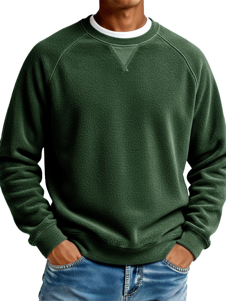 Men's Fashionable Casual Ribbed Fabric Raglan Neck Long-Sleeved Top