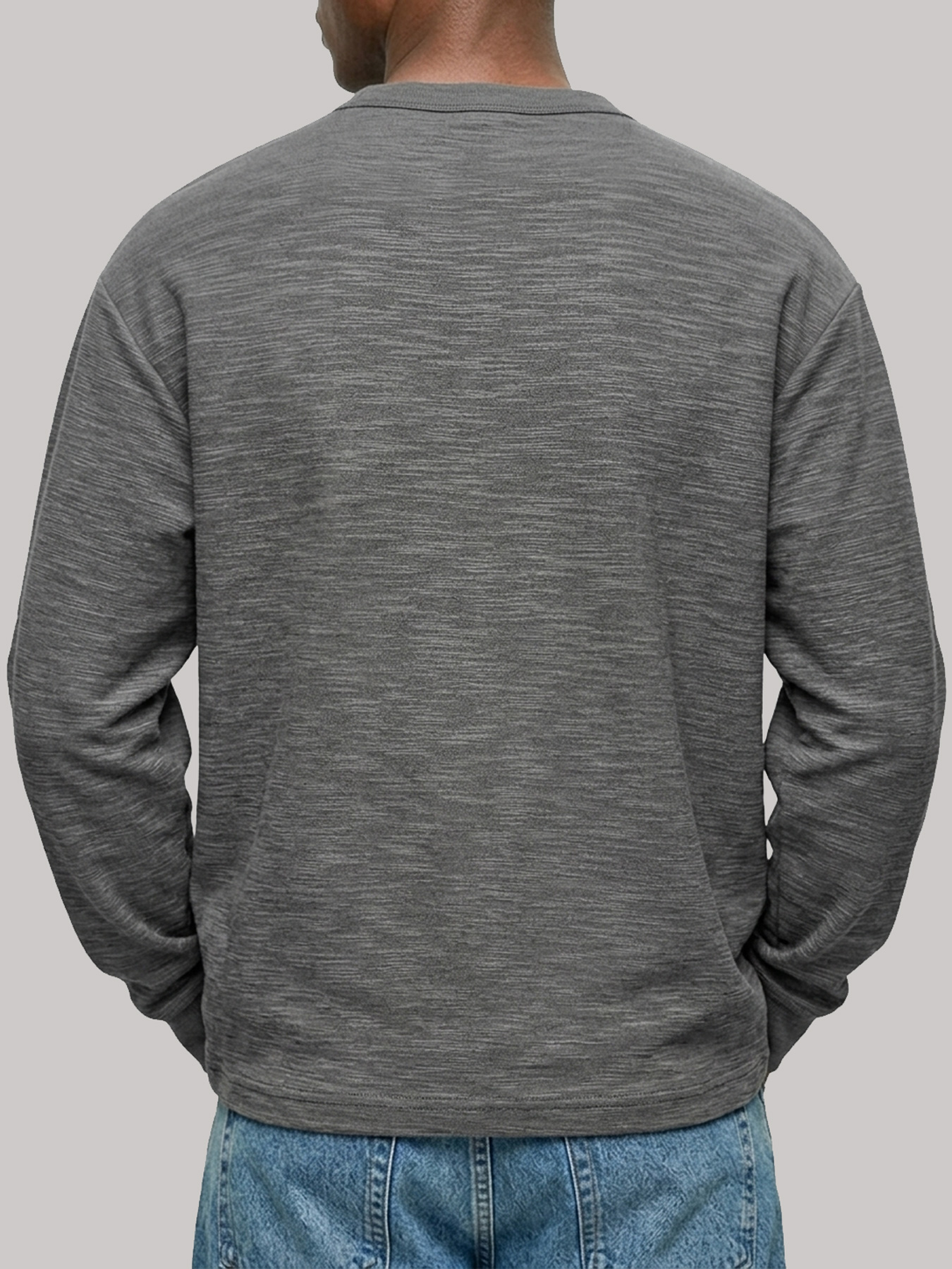 Men's Textured Long-Sleeve Crew-Neck T-Shirt with Inverted-Triangle Design