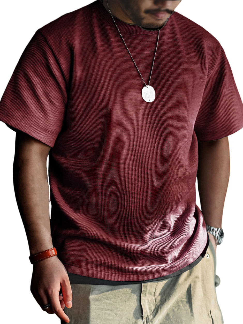 Men's Simple Waffle Fabric Short-Sleeved Round Neck T-shirt