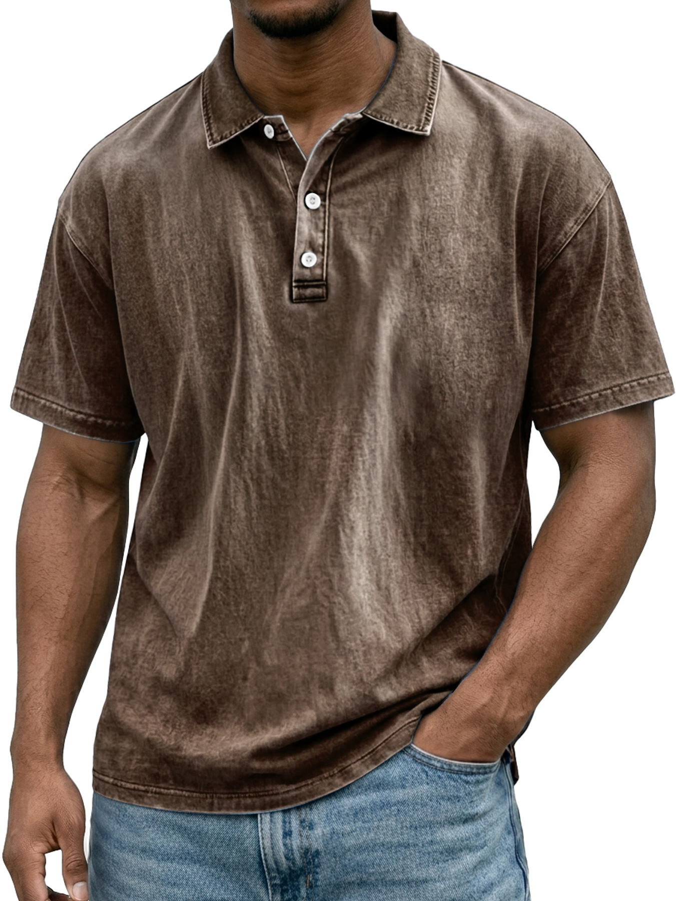 Men's Retro Casual Collared Button-Down Short-Sleeve Polo Shirt