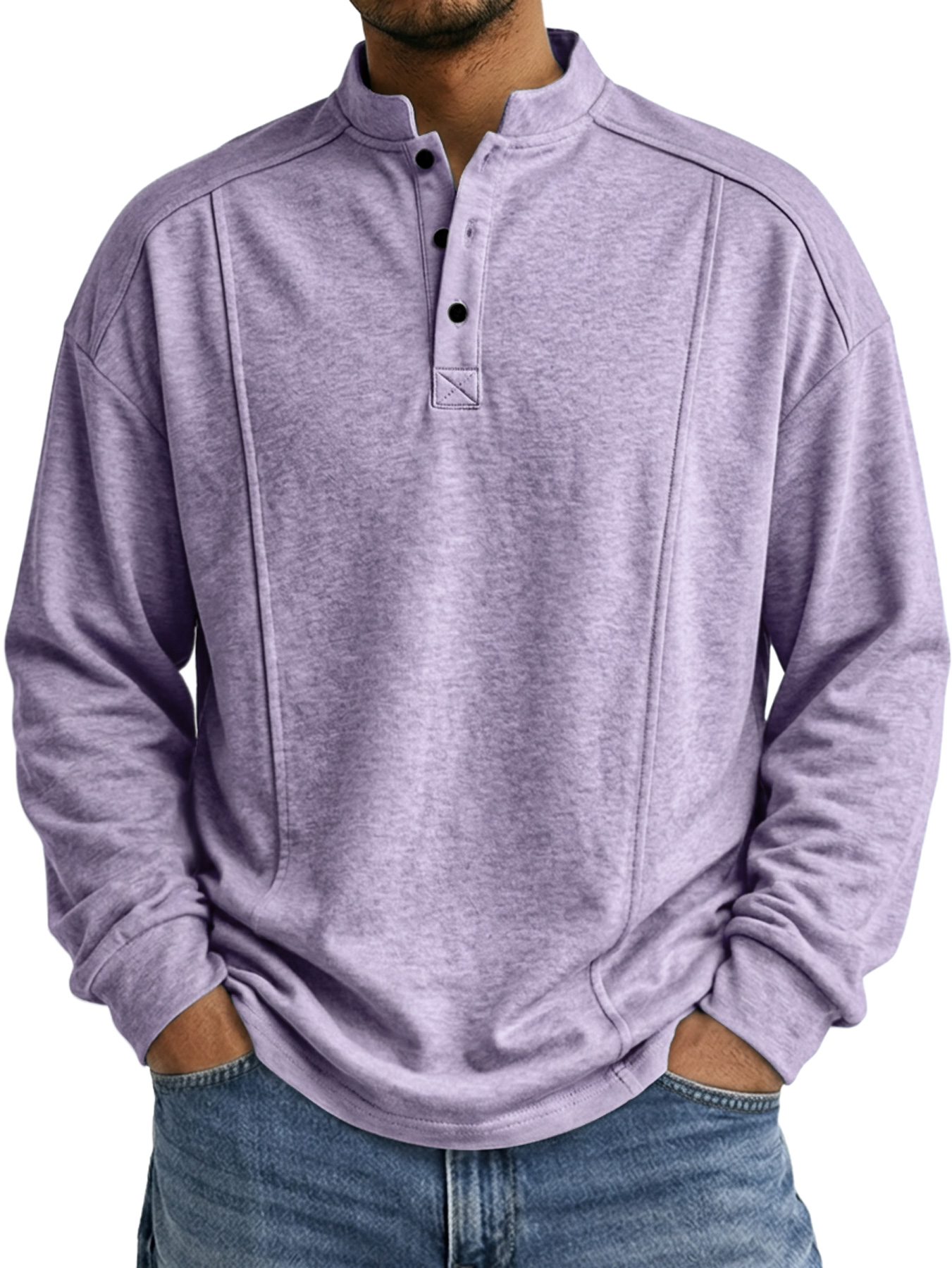 Men's Stand-up Collar Button-down Design Casual Long-sleeved Henley Shirt