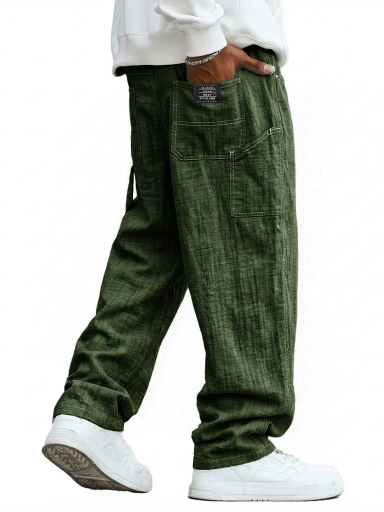 Men's Casual Linen Multi-Pocket Loose Long Trousers