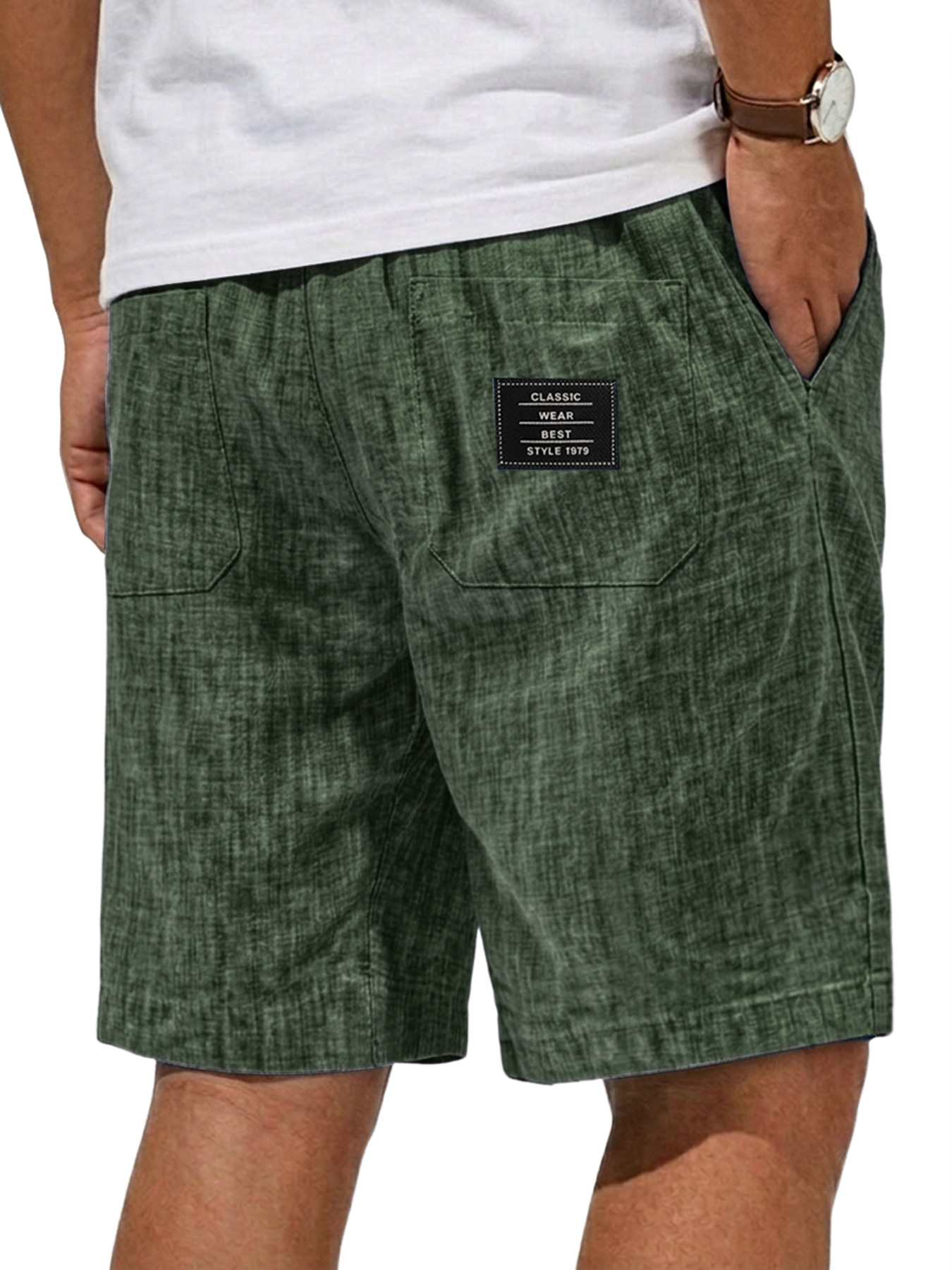 Men's Breathable Linen Embroidered Logo Casual Shorts
